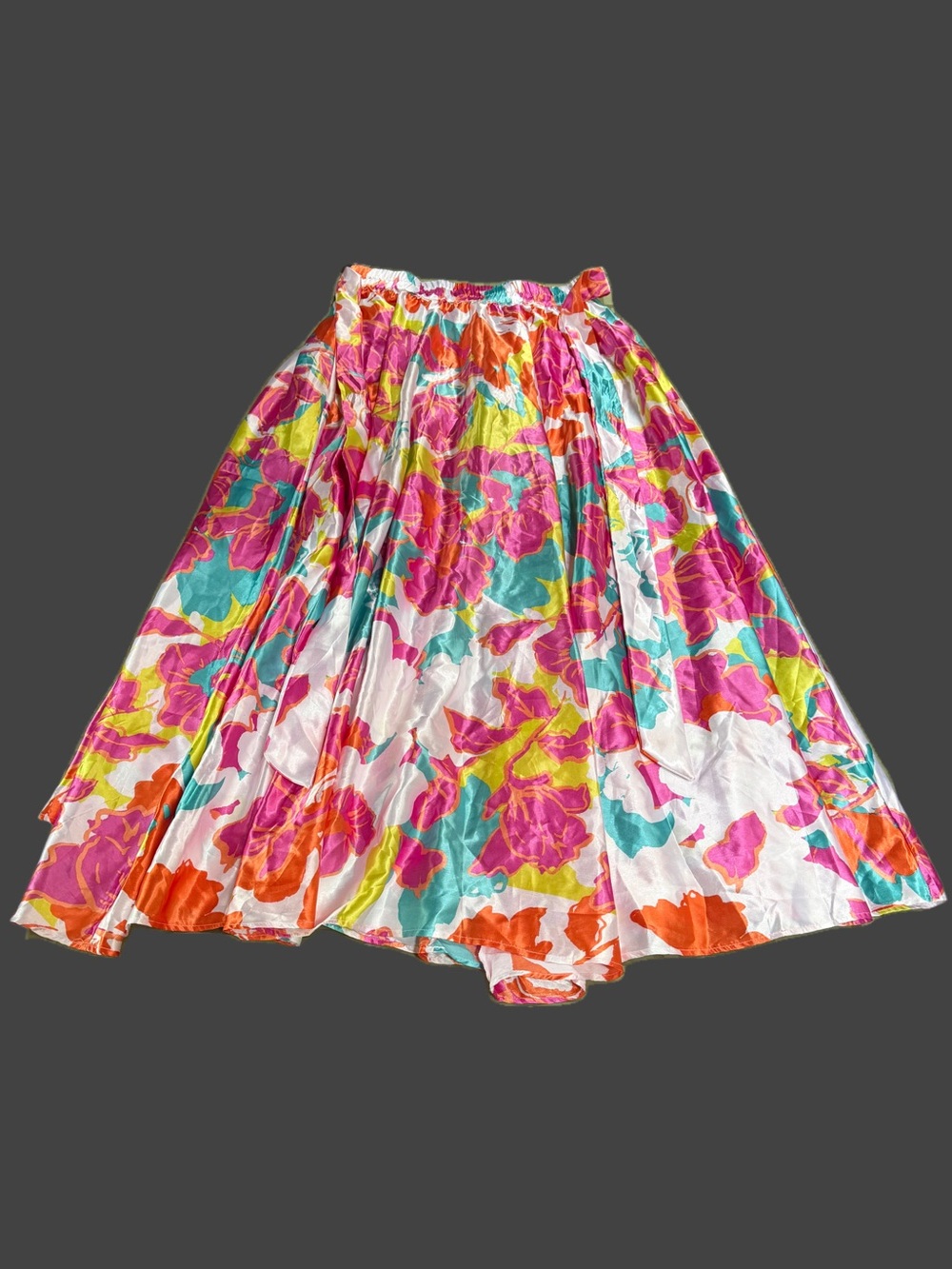 Vibrant Floral Midi Skirt - Pink, Teal & Orange